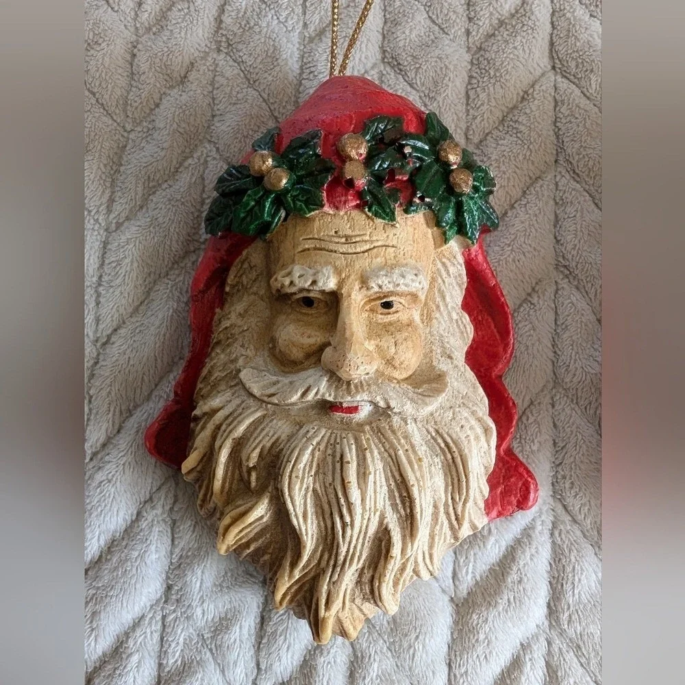 Vtg Old World Santa Face Head Christmas Ornament Woodland, Victorian, Foam Lot 3
